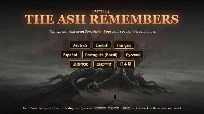Patch 1.4.1: The Ash Remembers in nine languages